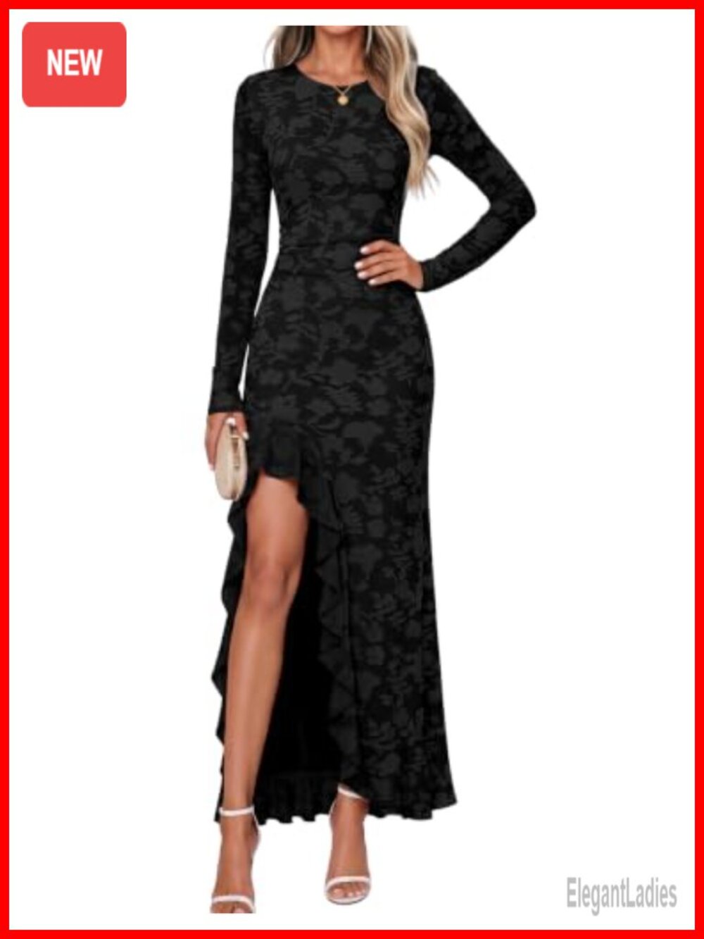 Womens Formal Long Sleeve Maxi Dress Floral Ruffle Wedding Guest